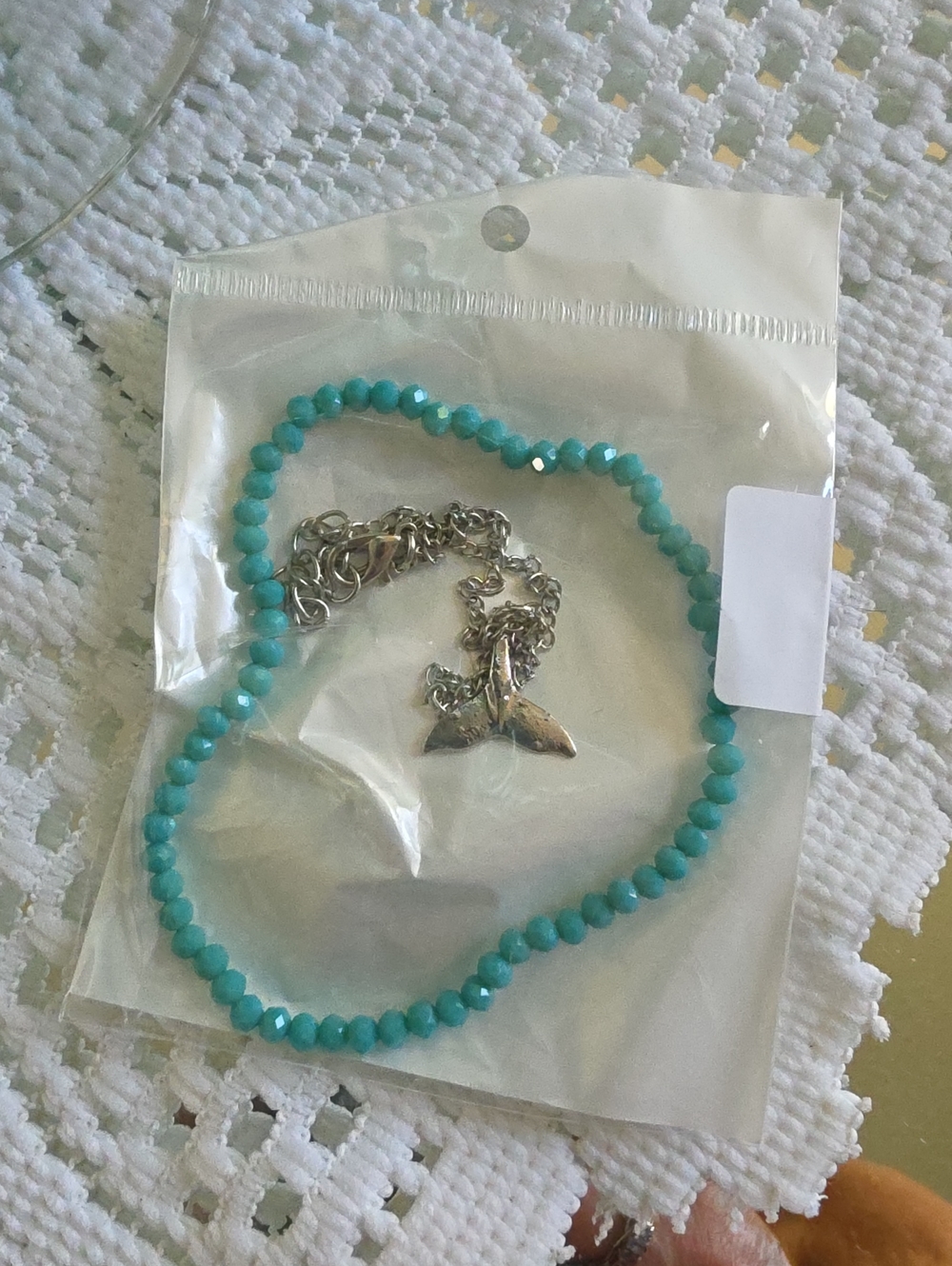 Myra Bag Turquoise Beaded Bracelet with Silver Whale Tail Charm Bracelet. 2 Pcs